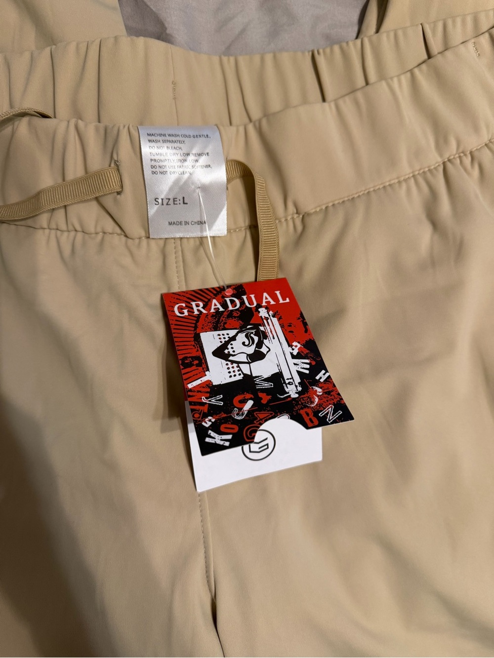 Men's Drawstring Chino Pants in Khaki - Gradual - Picture 3 of 3